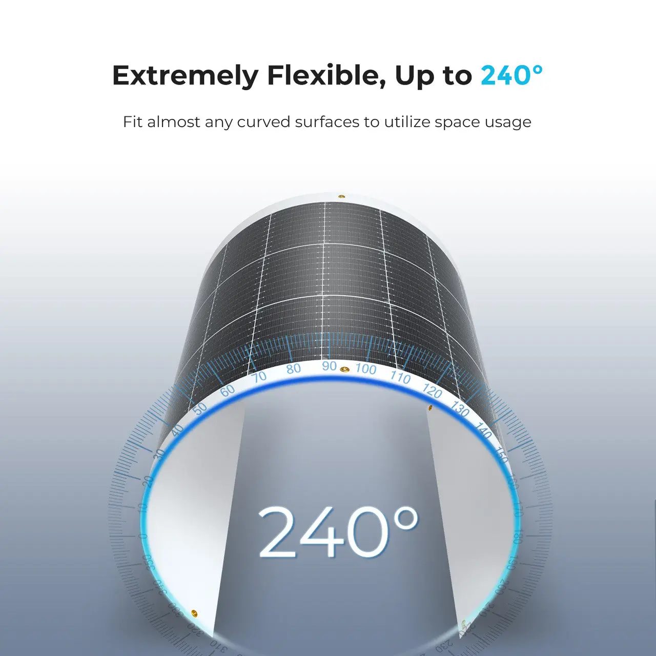 Flexible solar panel bent on a curved surface